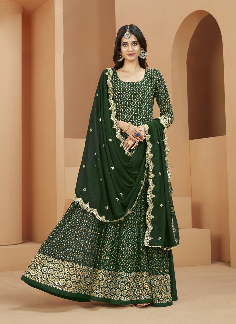 Forest Green Georgette Embroidered Anarkali Suit