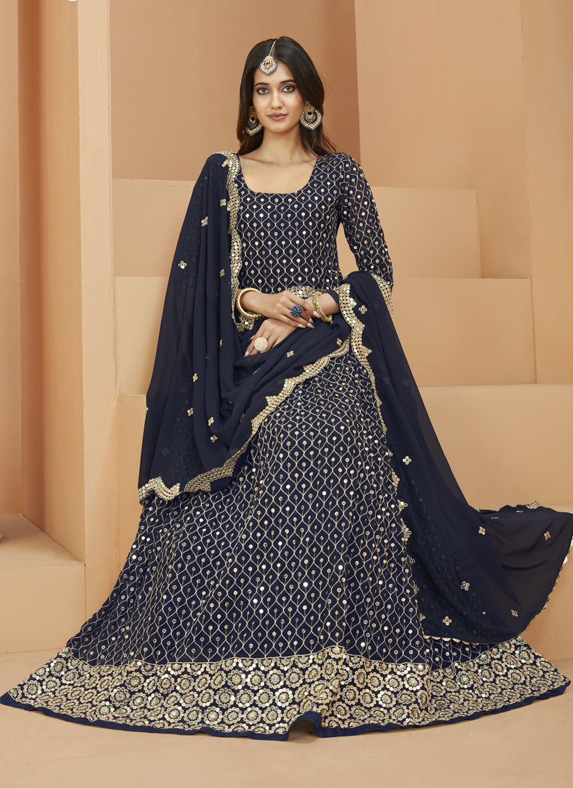 Midnight Blue Georgette Embroidered Anarkali Suit