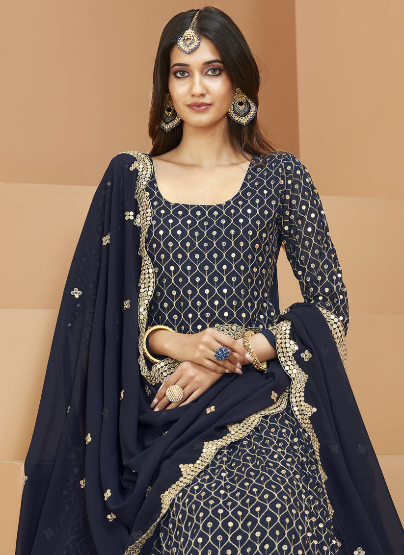 Midnight Blue Georgette Embroidered Anarkali Suit