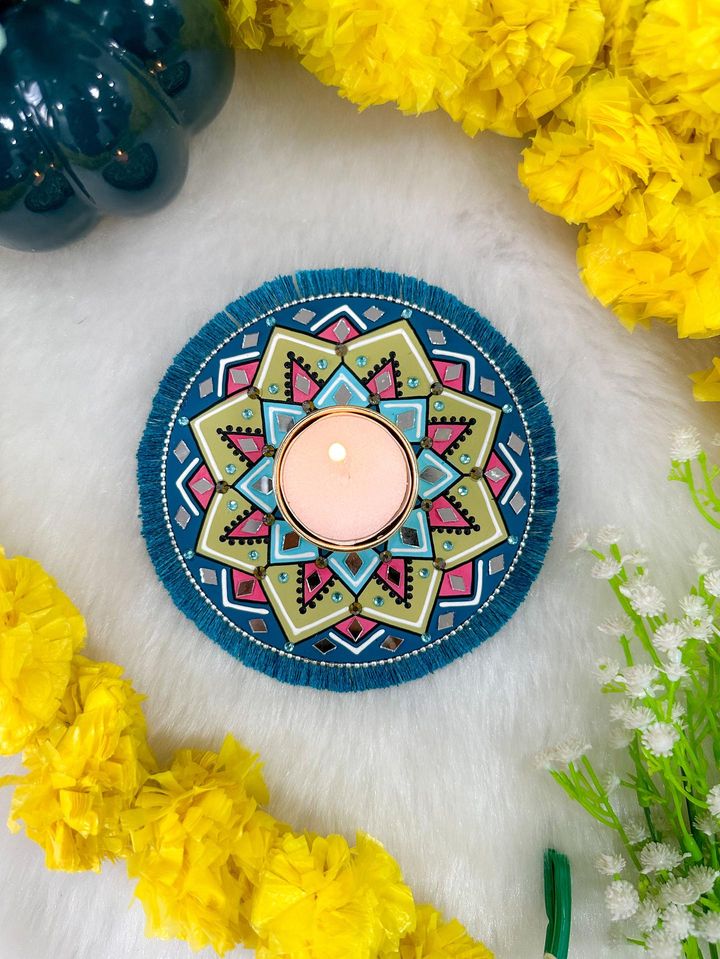 Blue Mandala ArtWork Candle Holder (4.5 inches)