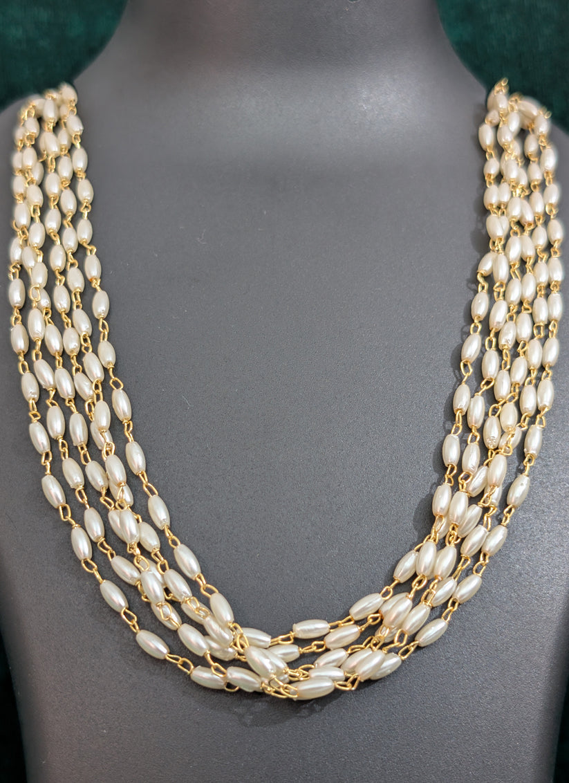 White Rice Pearl 6 String Necklace Set