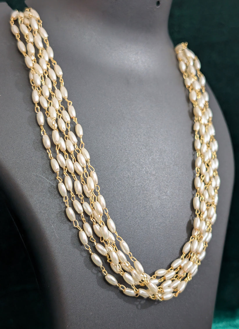 White Rice Pearl 6 String Necklace Set