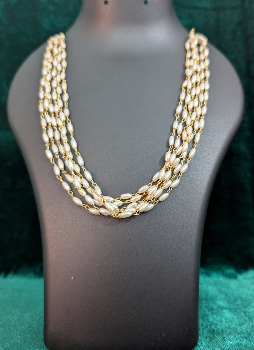 White Rice Pearl 6 String Necklace Set