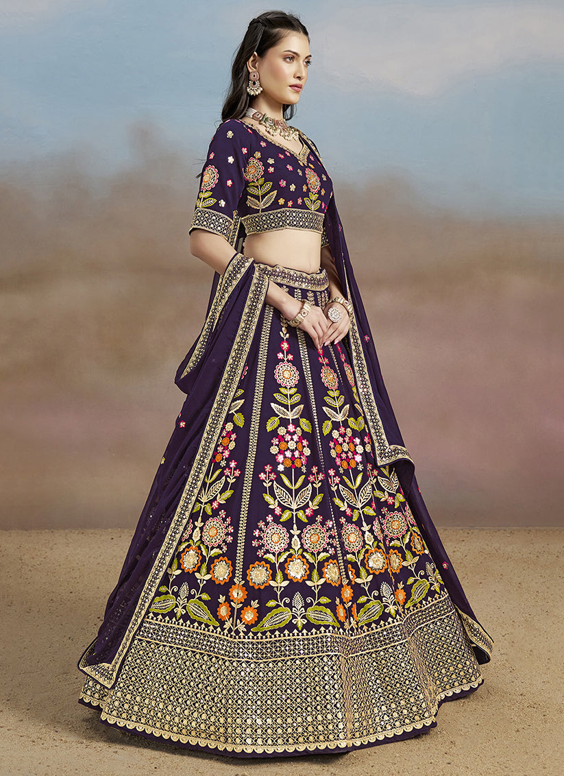 Purple Designer Georgette Lehenga Choli Set for Wedding