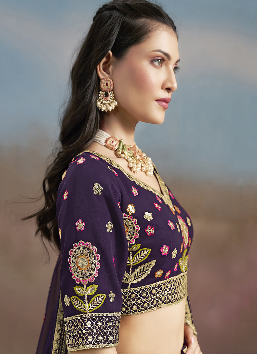 Purple Designer Georgette Lehenga Choli Set for Wedding