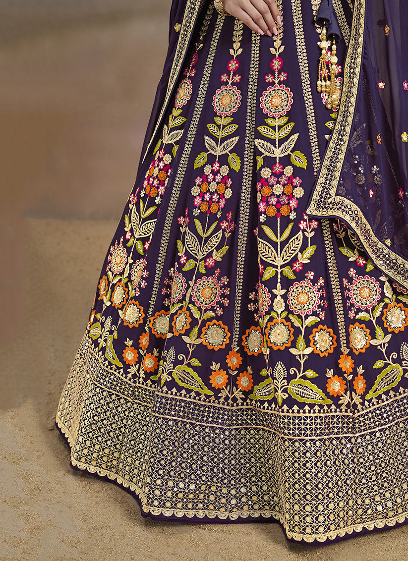 Purple Designer Georgette Lehenga Choli Set for Wedding