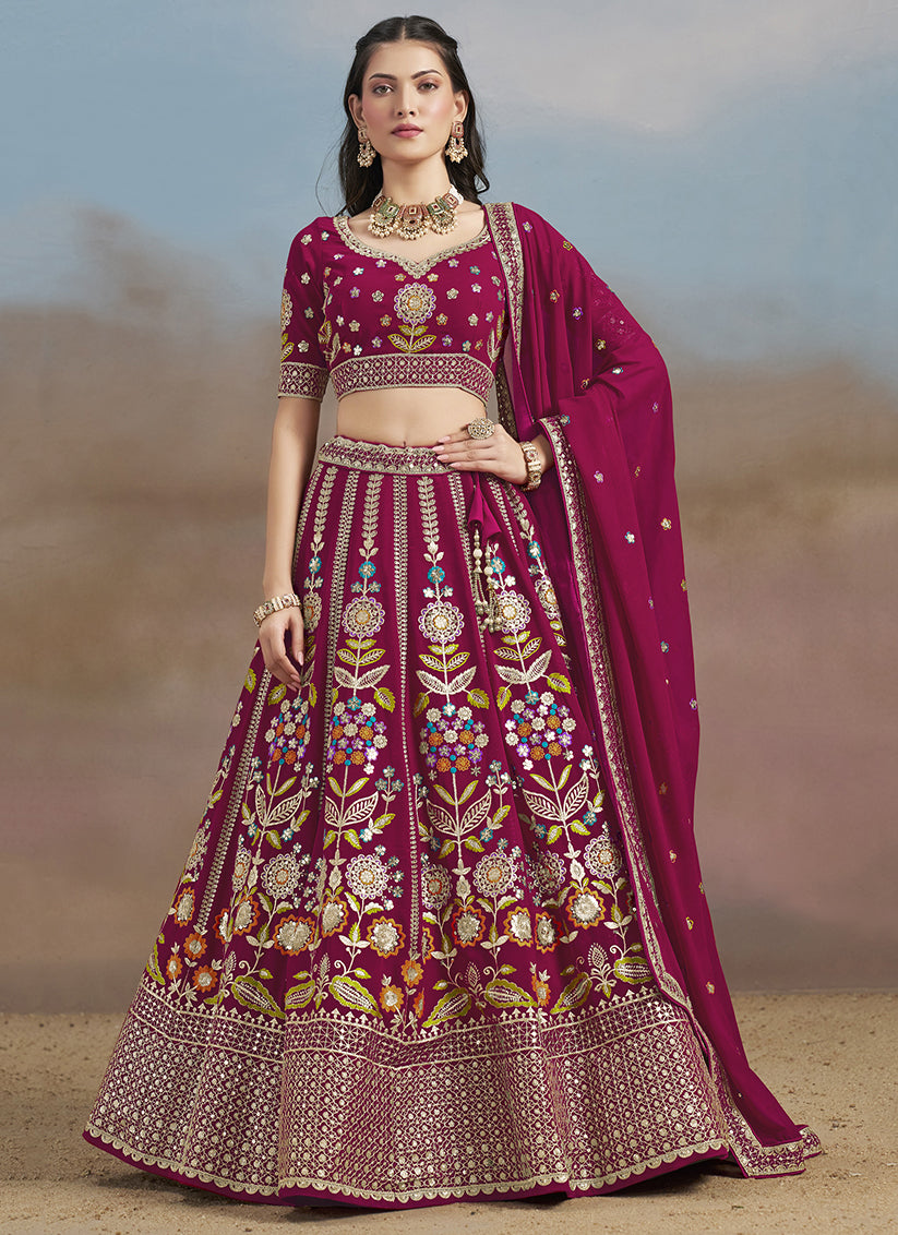 Raspberry Pink Designer Georgette Lehenga Choli Set for Wedding