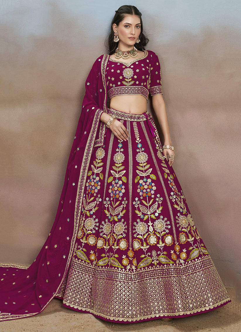 Raspberry Pink Designer Georgette Lehenga Choli Set for Wedding