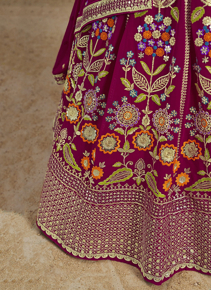 Raspberry Pink Designer Georgette Lehenga Choli Set for Wedding