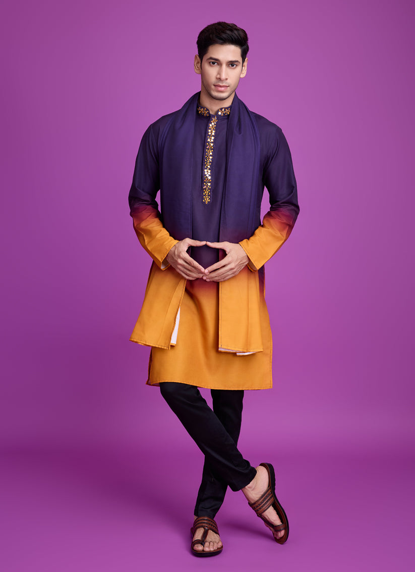 Purple and Mustard Rayon Navratri Special Kurta