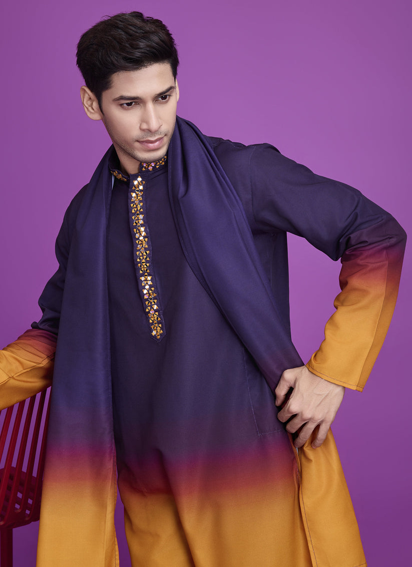 Purple and Mustard Rayon Navratri Special Kurta