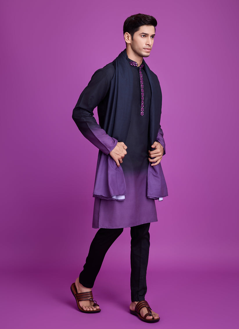 Black and Dusty Purple Rayon Navratri Special Kurta
