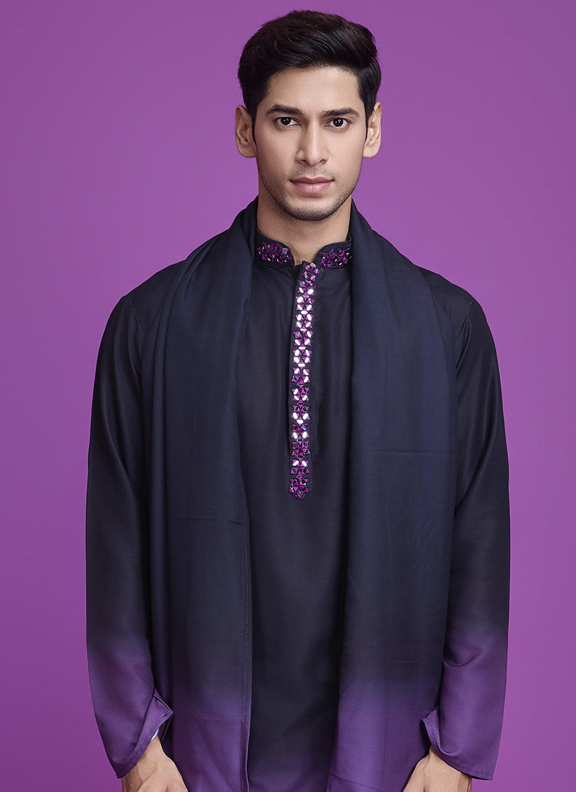Black and Dusty Purple Rayon Navratri Special Kurta