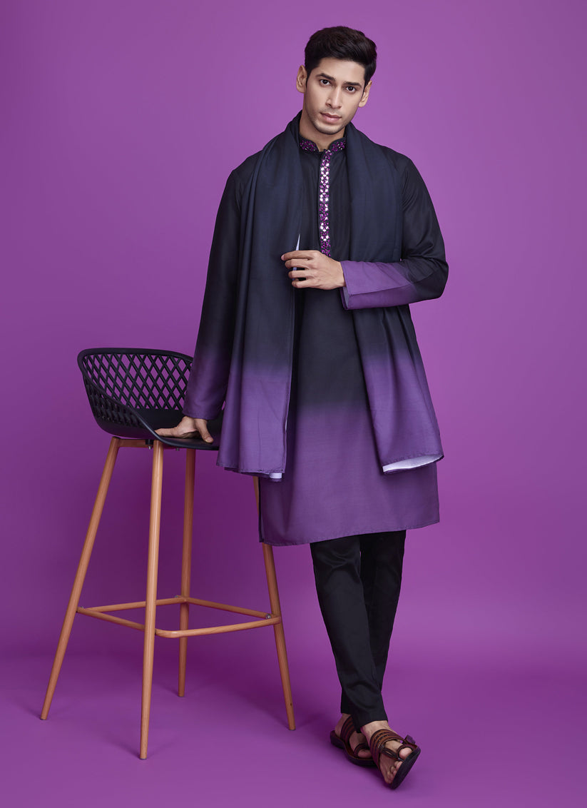 Black and Dusty Purple Rayon Navratri Special Kurta