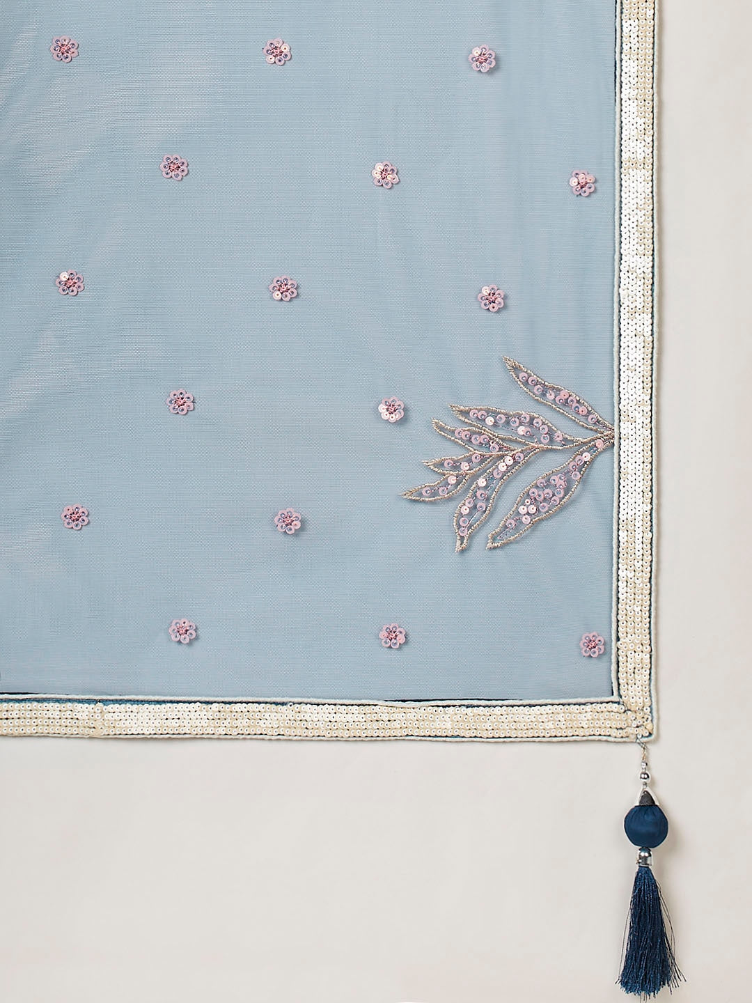 Teal Blue Soft Net Lehenga with Thread and Multiple Sequins Embroidery Work