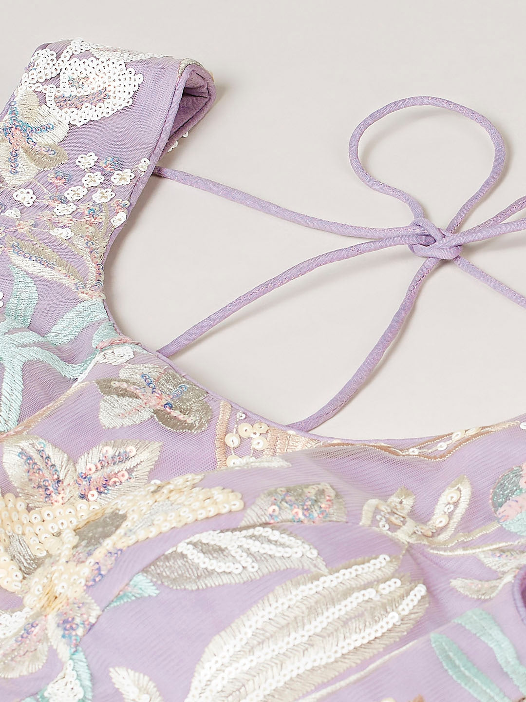 Lavender Soft Net Lehenga with Thread and Multiple Sequins Embroidery Work