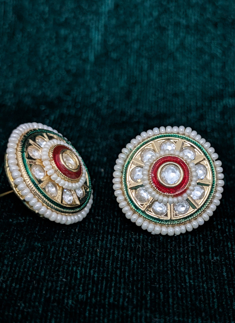 Brown, Green & White Gold Plated Kundan Tops