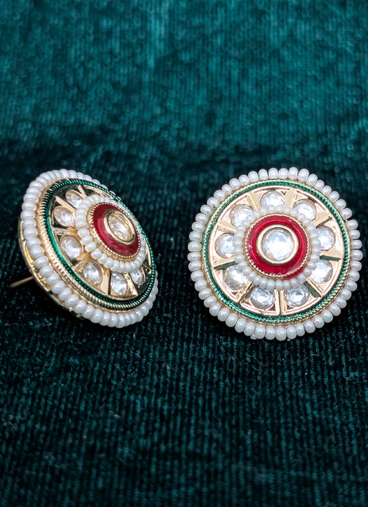 Brown, Green & White Gold Plated Kundan Tops