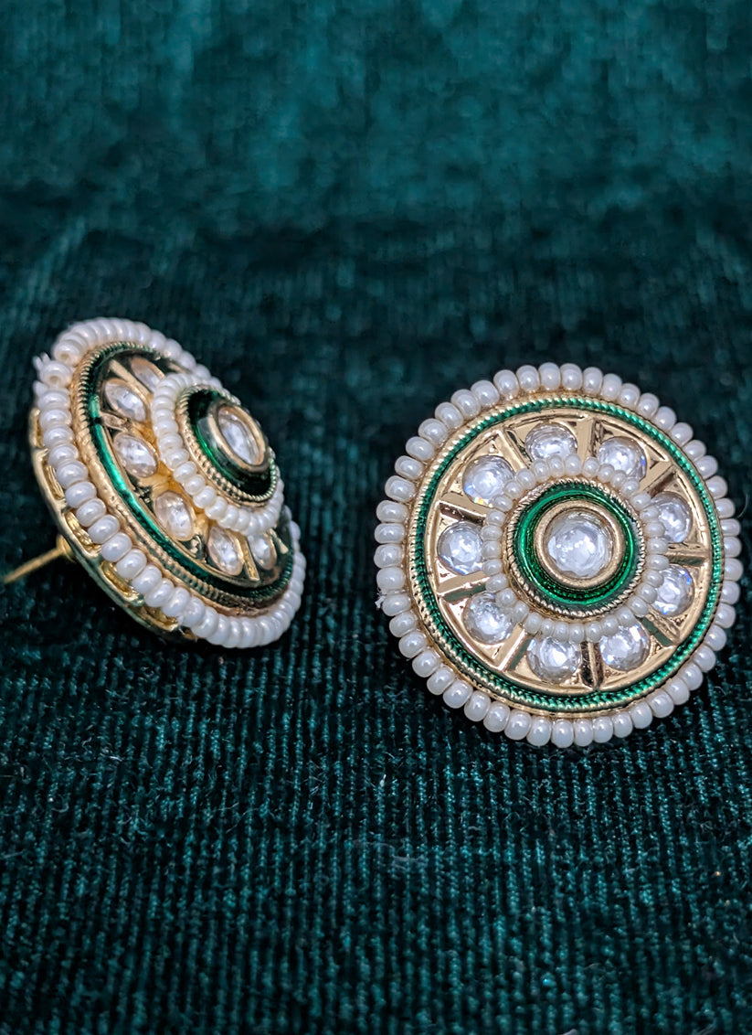 Green & White Gold Plated Kundan Tops