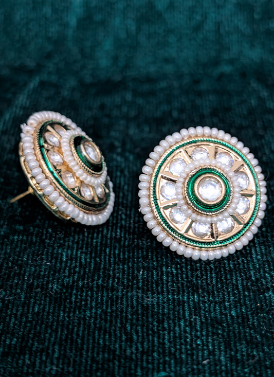 Green & White Gold Plated Kundan Tops