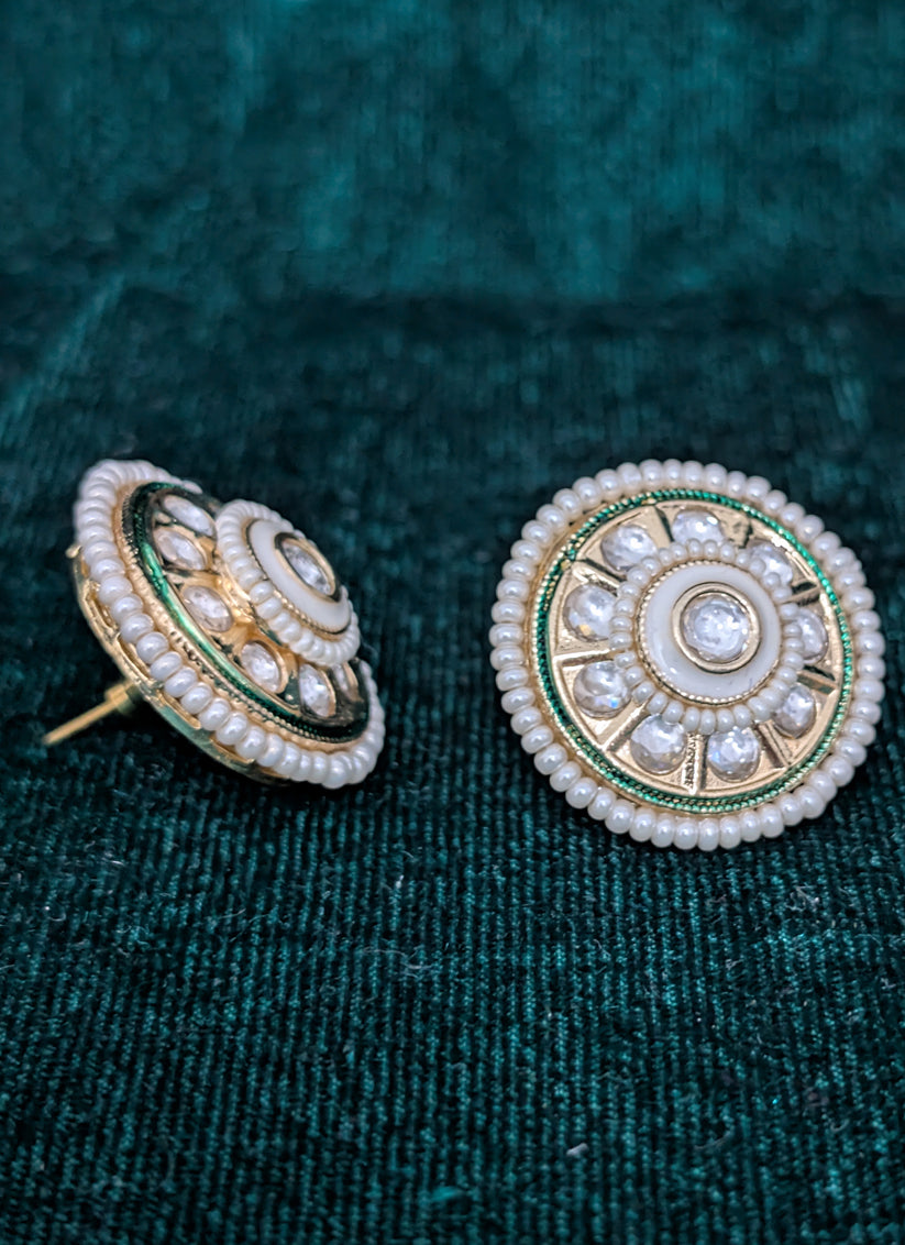 White & Green Gold Plated Kundan Tops