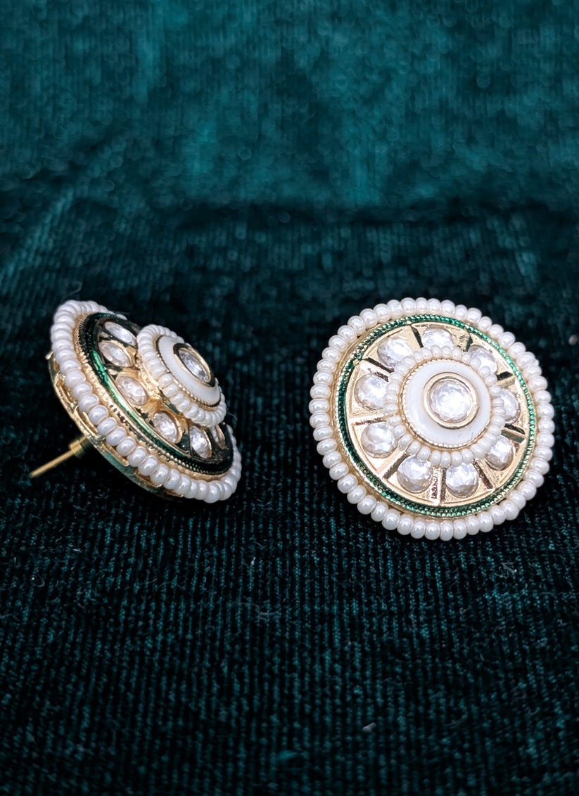 White & Green Gold Plated Kundan Tops