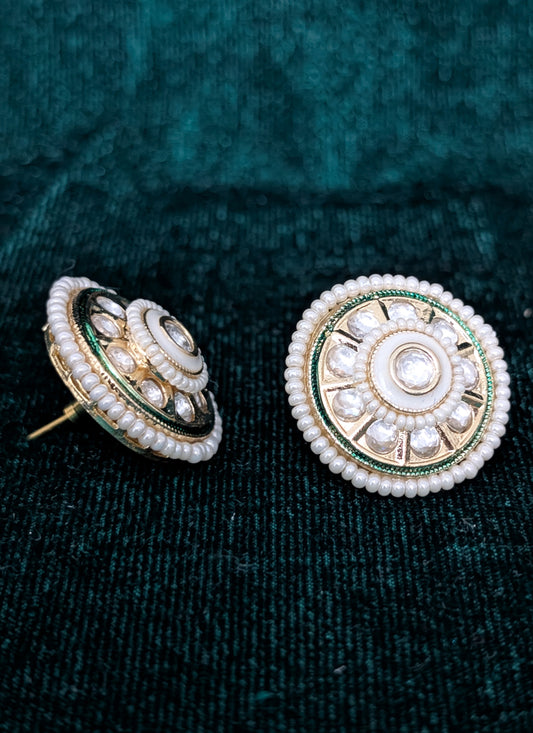White & Green Gold Plated Kundan Tops