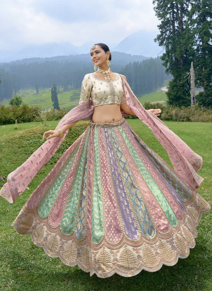 Multicolor Silk Heavy Embroidered Lehenga Choli Set