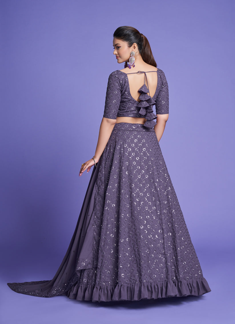 Amethyst Georgette Embroidered Designer Lehenga Choli