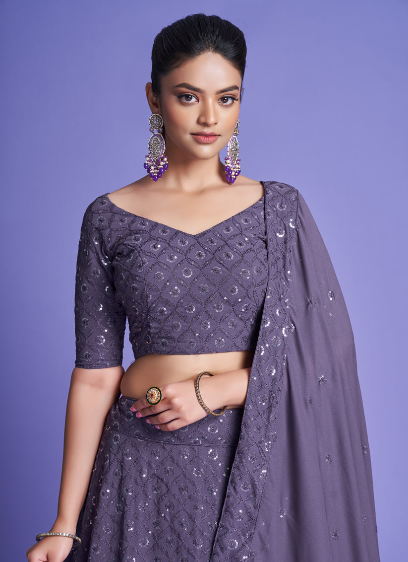 Amethyst Georgette Embroidered Designer Lehenga Choli