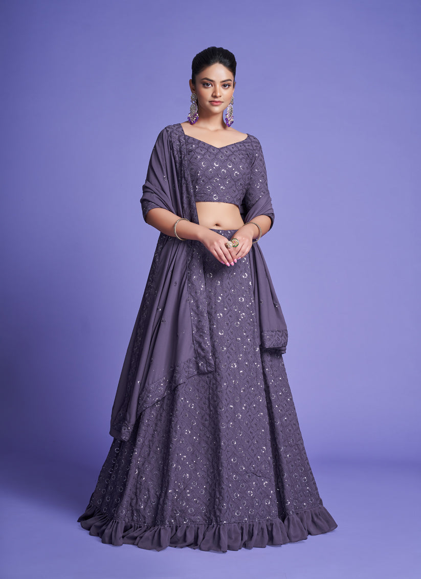 Amethyst Georgette Embroidered Designer Lehenga Choli