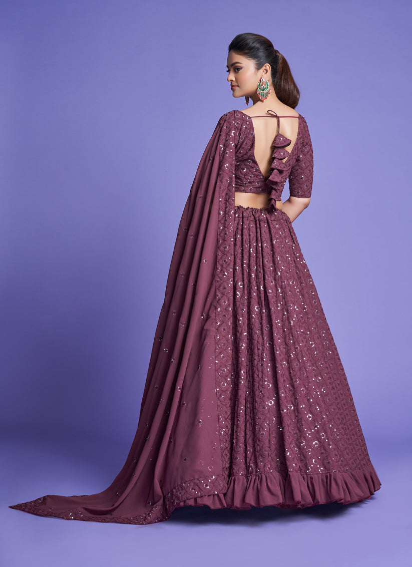 Maroon Georgette Embroidered Designer Lehenga Choli