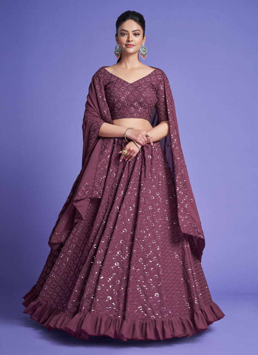 Maroon Georgette Embroidered Designer Lehenga Choli