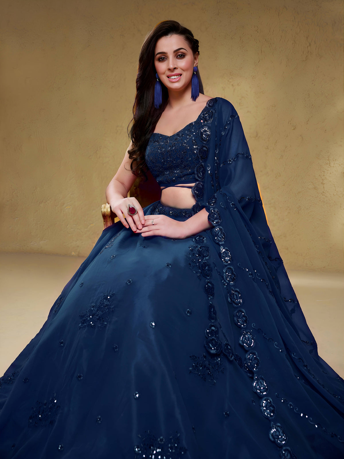 Navy Blue Embroidered Lehenga Choli for Wedding