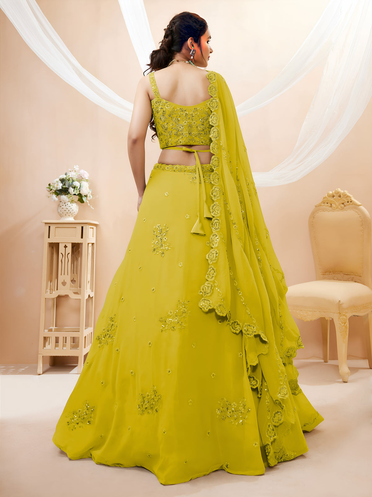 Mustard Yellow Embroidered Lehenga Choli for Wedding