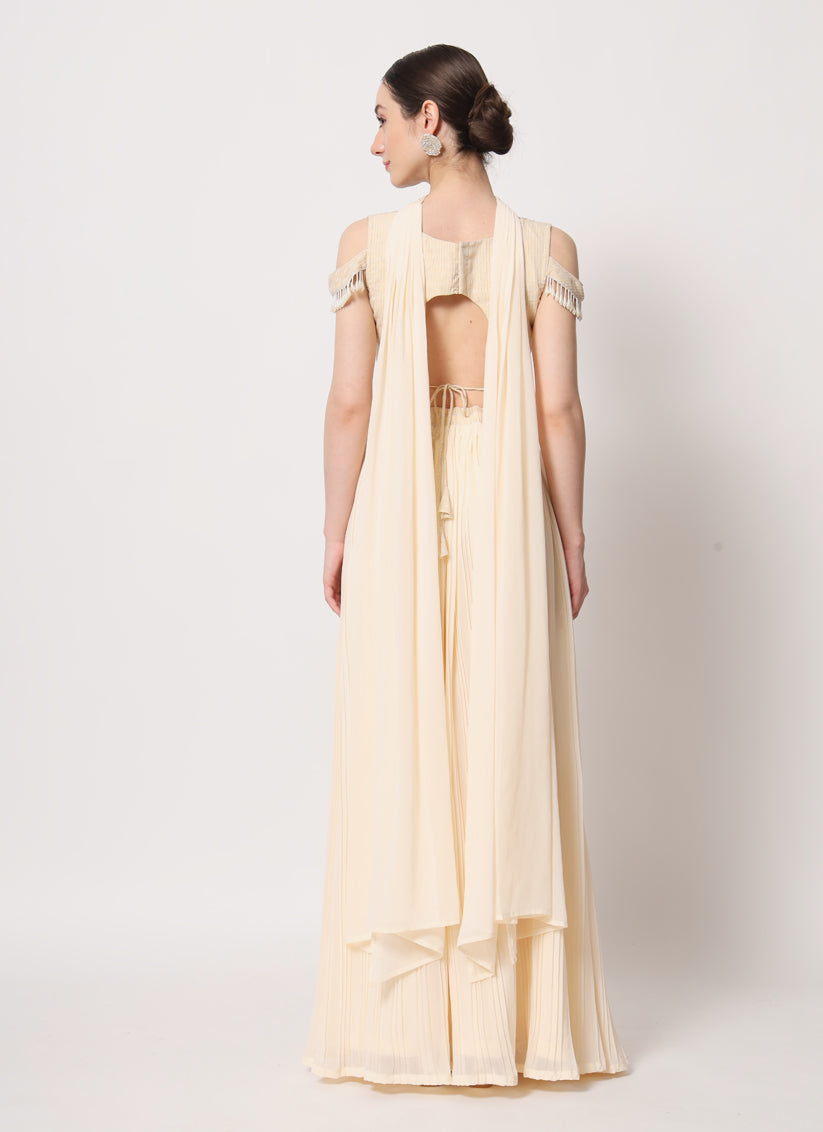 Beige Georgette Crushed Lehenga Choli
