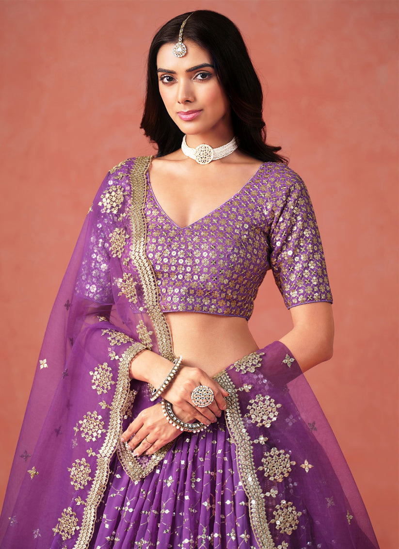 Ombre Purple Georgette Sequins Embroidered Lehenga Choli