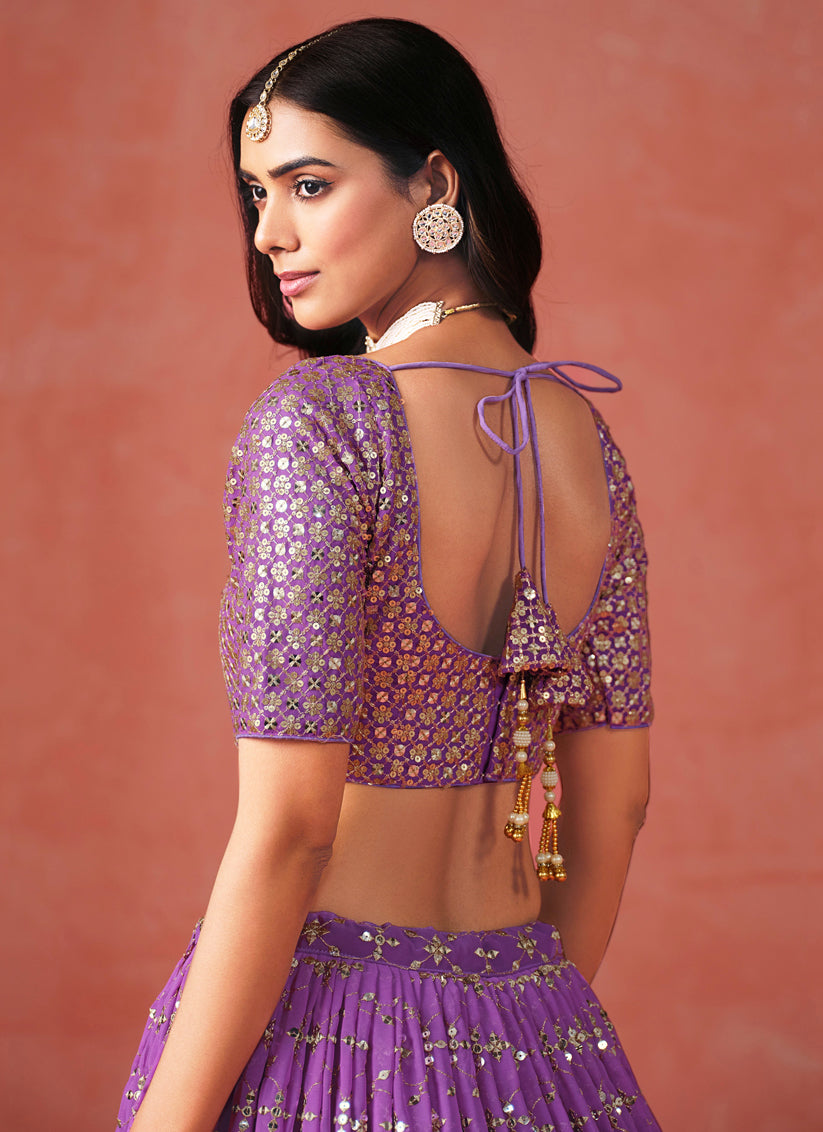 Ombre Purple Georgette Sequins Embroidered Lehenga Choli