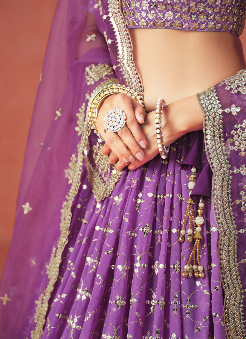 Ombre Purple Georgette Sequins Embroidered Lehenga Choli