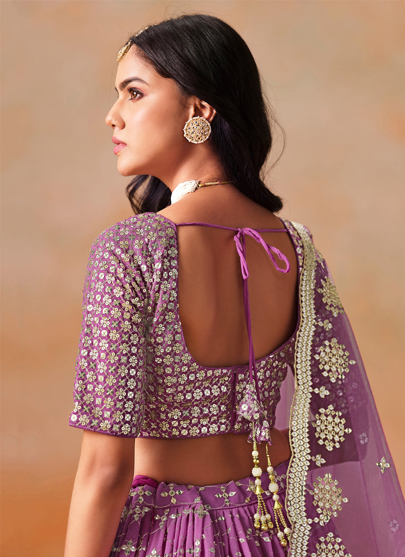 Ombre Magenta Georgette Sequins Embroidered Lehenga Choli