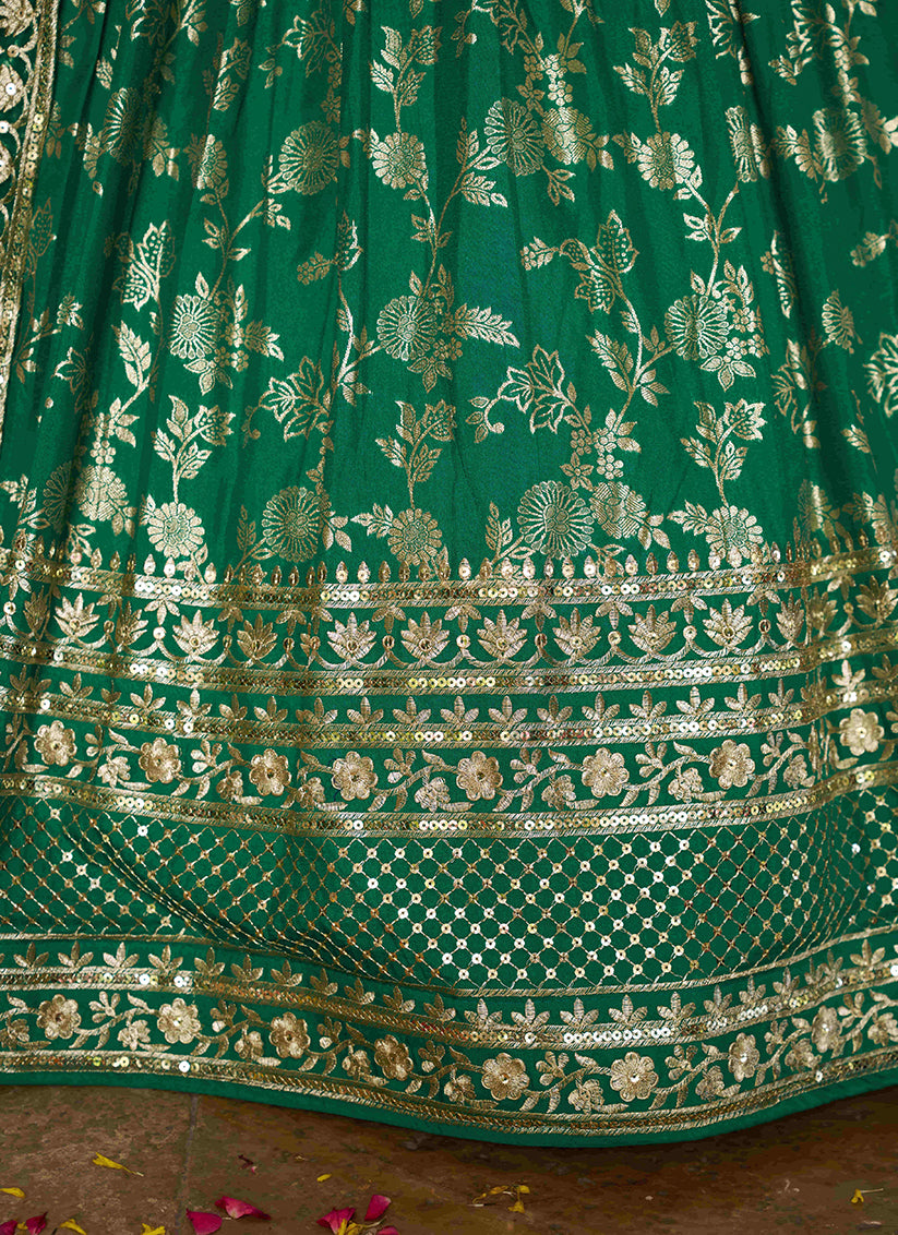 Rama Green Zari Dola Silk Jacquard Embroidered Wedding Lehenga Choli Set