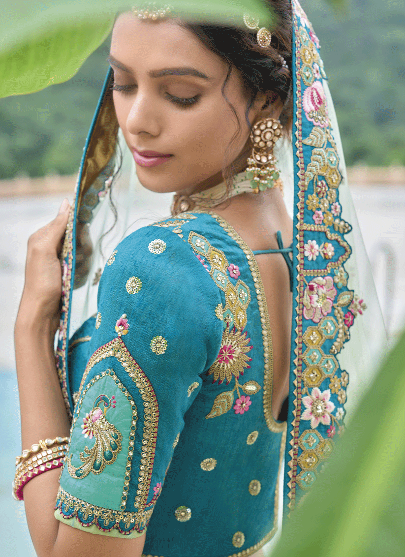 Mint Green Heavy Embroidered Silk Designer Lehenga Choli