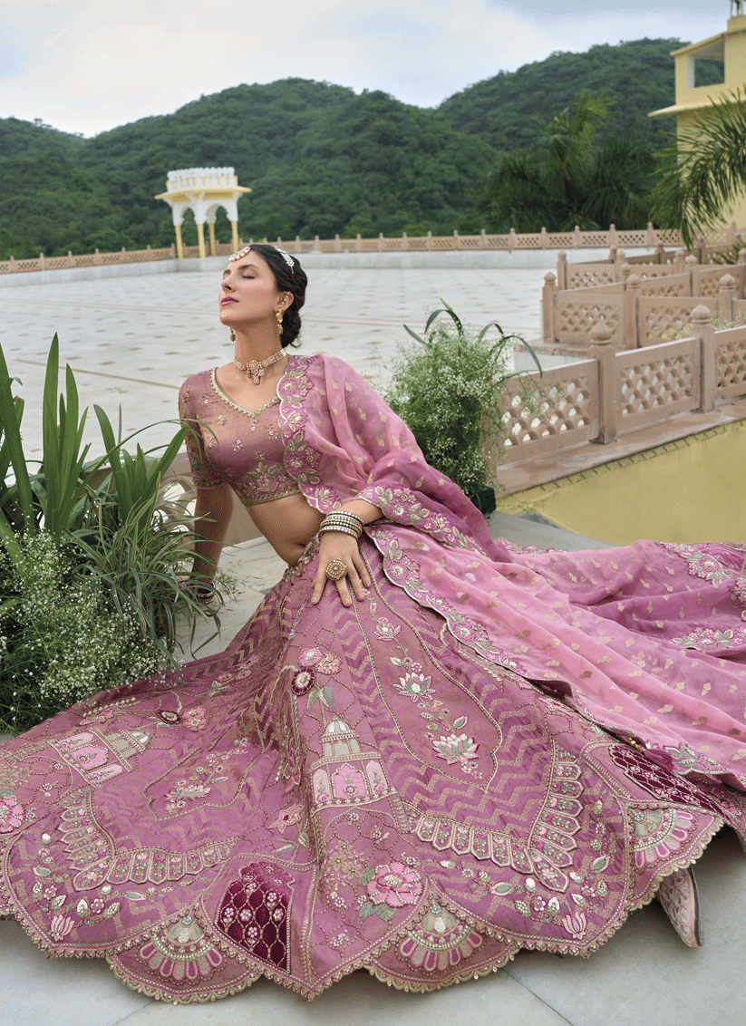 Dusty Pink Heavy Embroidered Silk Designer Lehenga Choli