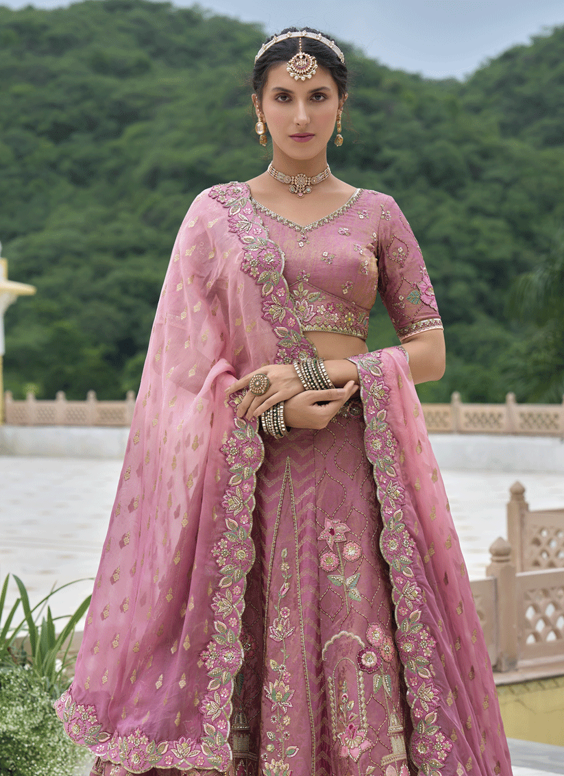 Dusty Pink Heavy Embroidered Silk Designer Lehenga Choli