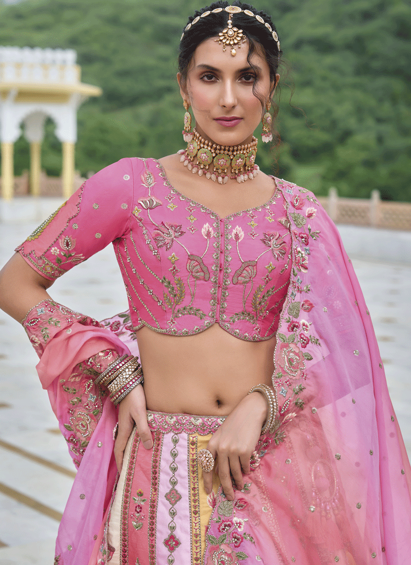 Multicolor Heavy Embroidered Silk Designer Lehenga Choli