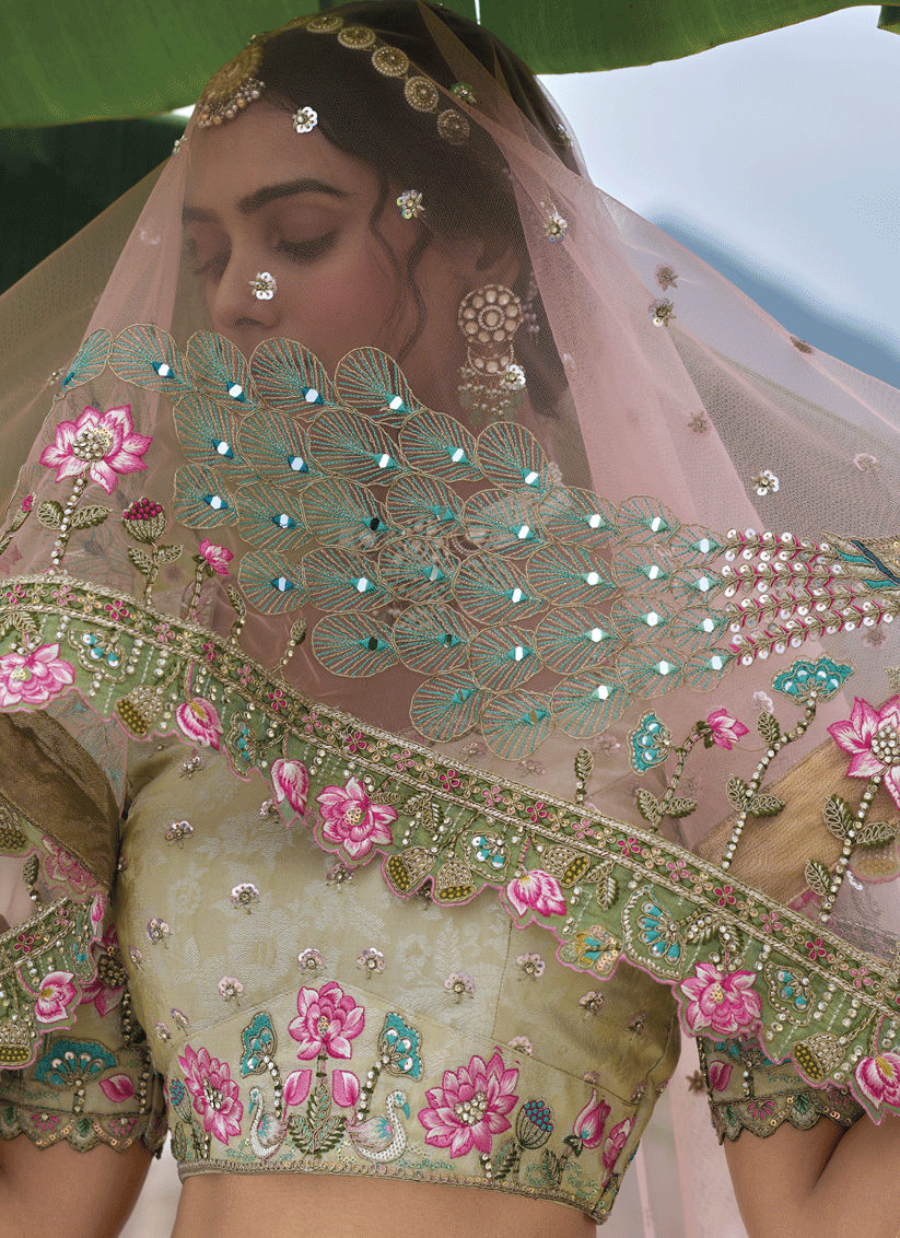 Multicolor Heavy Embroidered Silk Designer Lehenga Choli