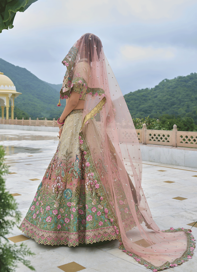 Multicolor Heavy Embroidered Silk Designer Lehenga Choli