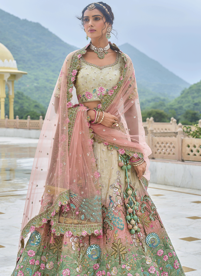 Multicolor Heavy Embroidered Silk Designer Lehenga Choli