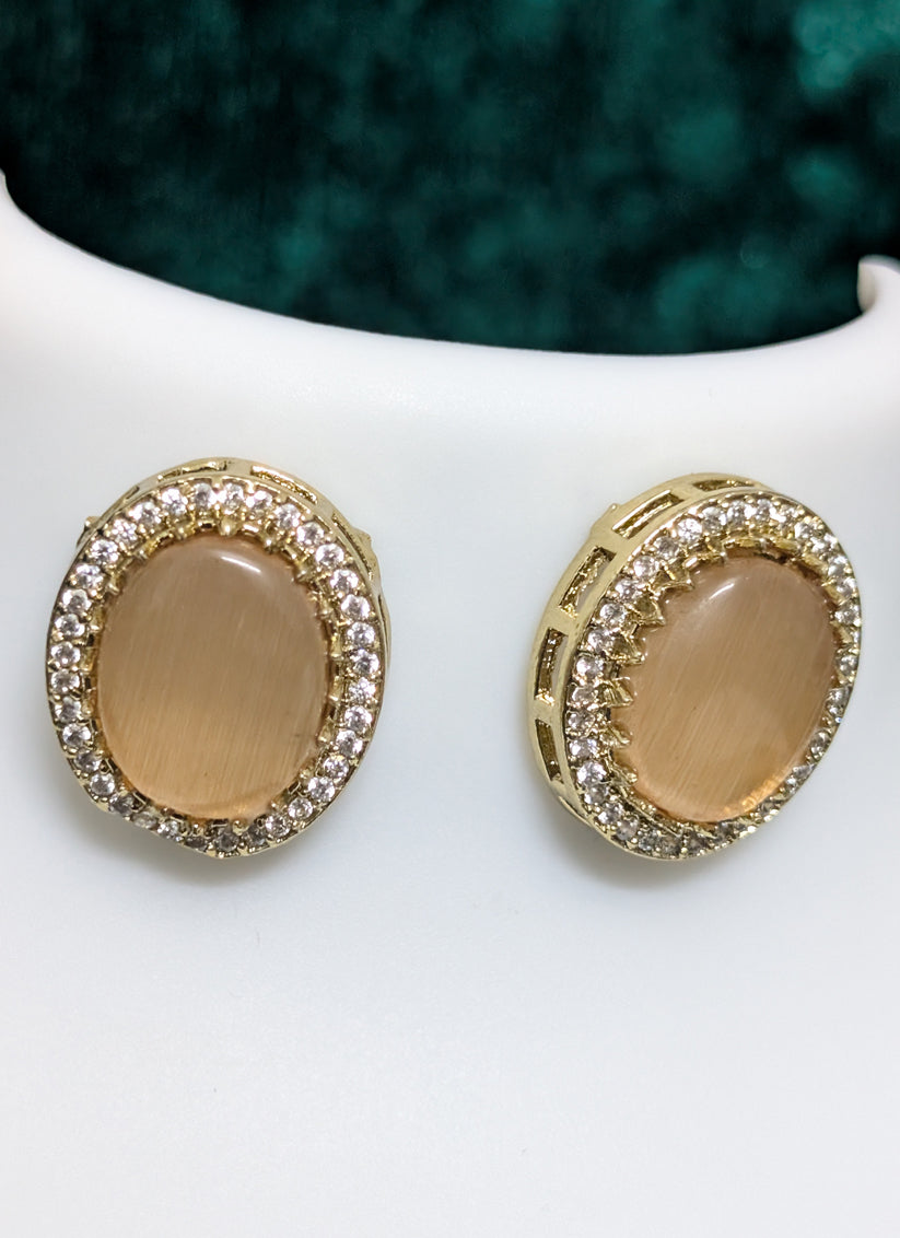 Gold Plated Stone & AD Pendant Set