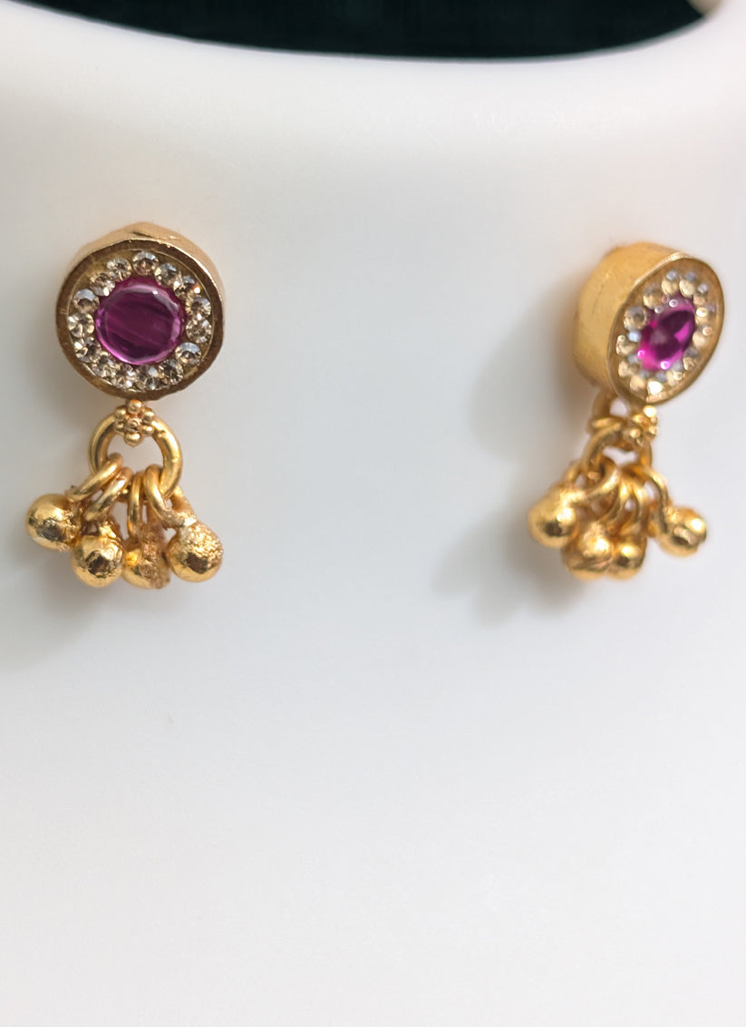 Purple Studded Stone & AD Pendant Set